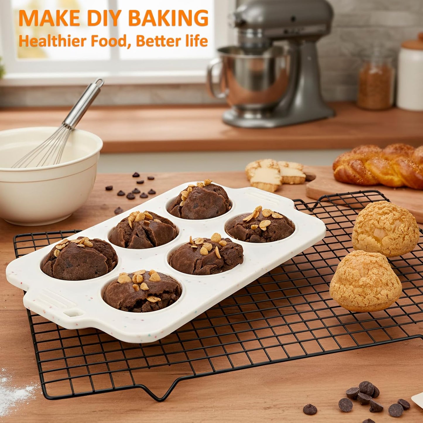 Silicone Muffin Pan for Baking, Collapsible Muffin Pan with Metal Reinforced Frame, Non-stick Silicone Molds for Baking, BPA Free & Oven Safe Cupcake Pan, Regular Size 6 CUP Non-Toxic (2 Pack)