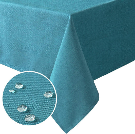 H.VERSAILTEX Linen Textured Table Cloths 60 x 60 Inch Premium Solid Tablecloth Spill-Proof Waterproof Table Cover for Dining Buffet Feature Extra Soft and Thick Fabric Wrinkle Free, Teal