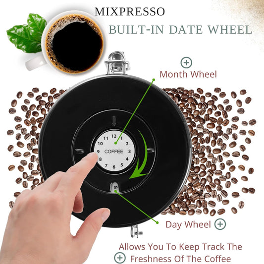 Mixpresso 16 Oz Red Coffee Canister, Stainless Steel Airtight Coffee Container, Air tight Jar Tea Storage with Date Tracker, Vacuum Sealed Espresso Airtight Canister, Sugar Container for Home