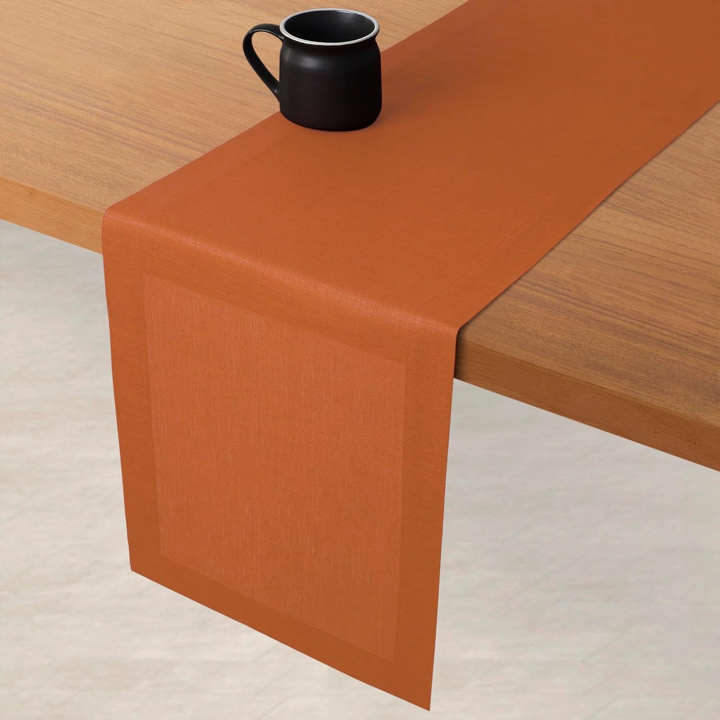 D'Moksha Homes Linen Rust Table Runner 60 Inches - 100% Pure Linen Table Runner 14 x 60 Inch for Coffee Tables, Dresser, Fall and Halloween - Machine Washable
