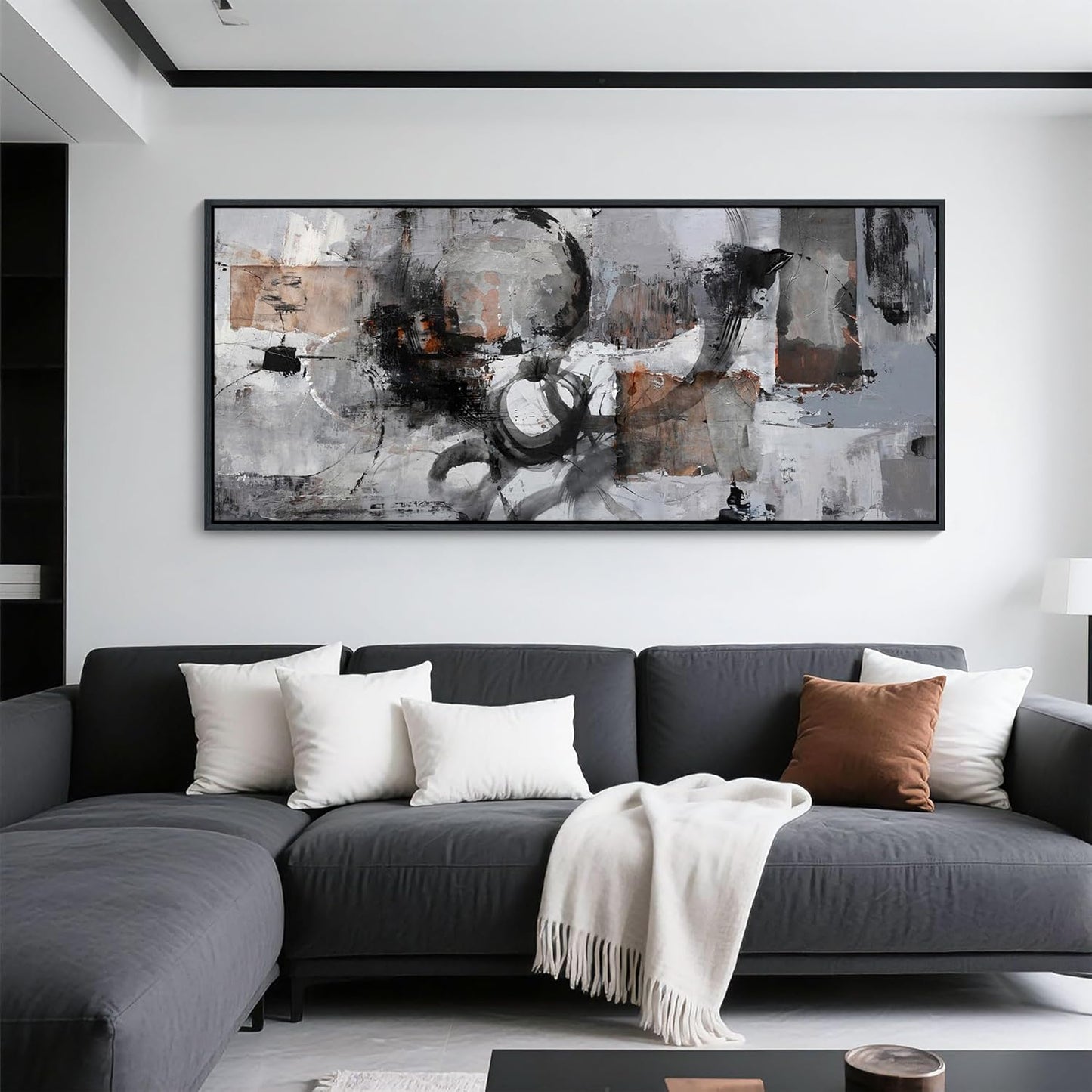 Pogusmavi Large Wall Art Abstract Black And Grey Canvas Wall Art Living Room Paintings Decorations Modern Wall Decor for Bedrooms Framed Artwork for Walls