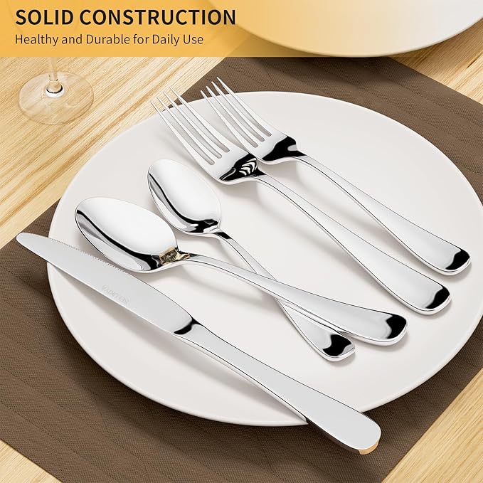 Silverware Set for 4, 20 Pieces Heavy Duty Stainless Steel Flatware Set, Mirror Polished Cutlery Utensil Set, Dinner Fork Knife Spoon Eating Tableware Set for Home, Dishwasher Safe, Silver