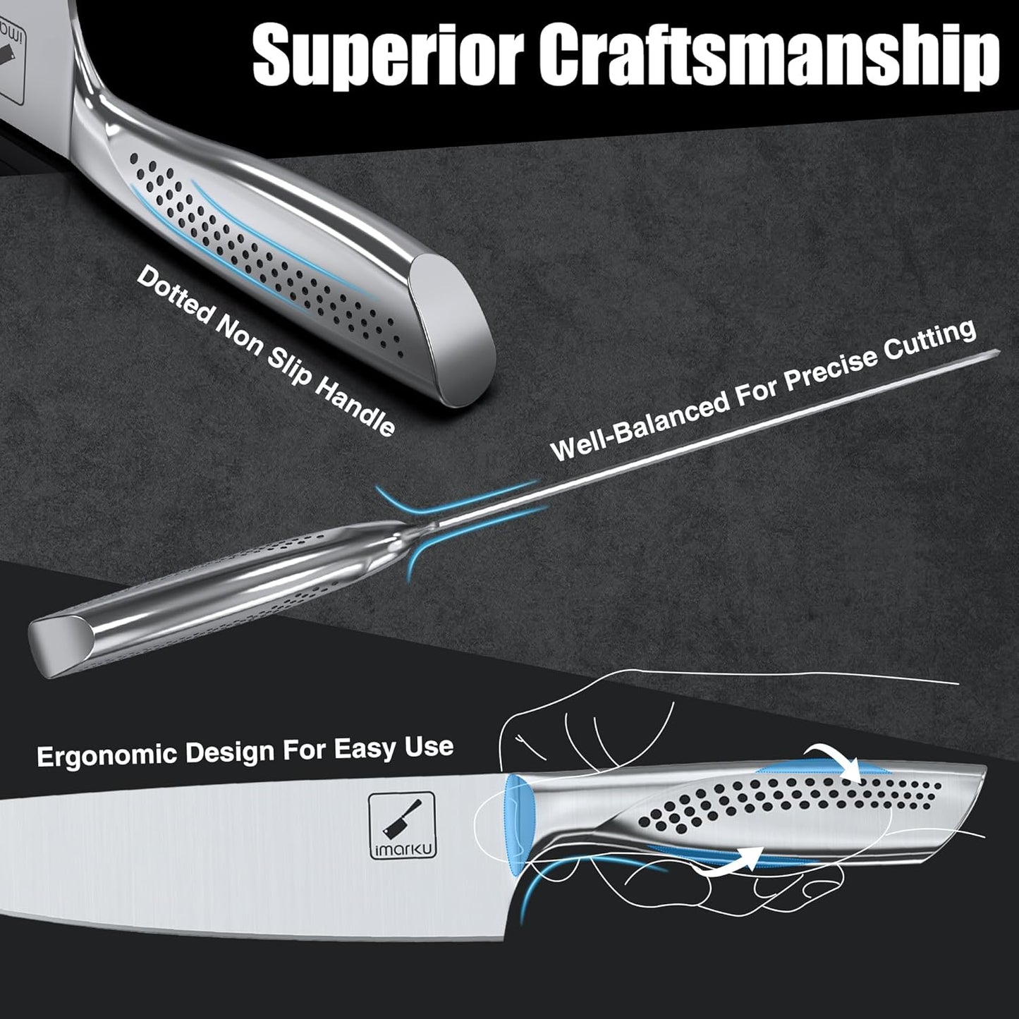 imarku® Knife Set, Japanese HC Stainless Steel 15 PCS Kitchen Knife Set With Block With Built-in Sharpener, Razor-Sharp Blade Knife Block Set With Dotted Ergomomic Handle, Best Birthday Gifts, White