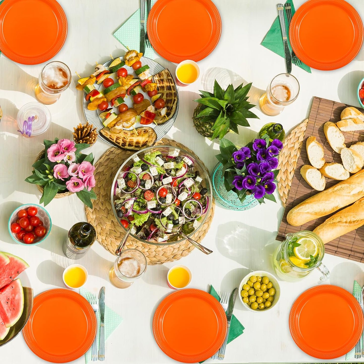 100 pcs Orange Plastic Plates Disposable 7inch Fall Party Dessert Dinner Plates Heavy Duty for Autumn Party,Halloween,Christmas,Thanksgiving day,Wedding, Valentines