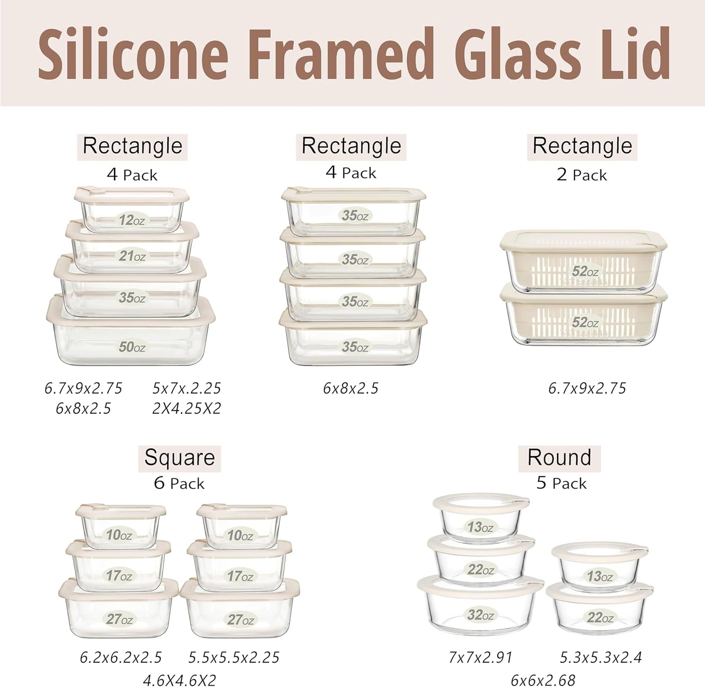 Urban Green Glass Food Storage Containers with Glass Lids, Microwave Safe Food Container Set, Aitight Meal Prep Container Set, LeakProof, 100% Plastic Free, 5 Pack