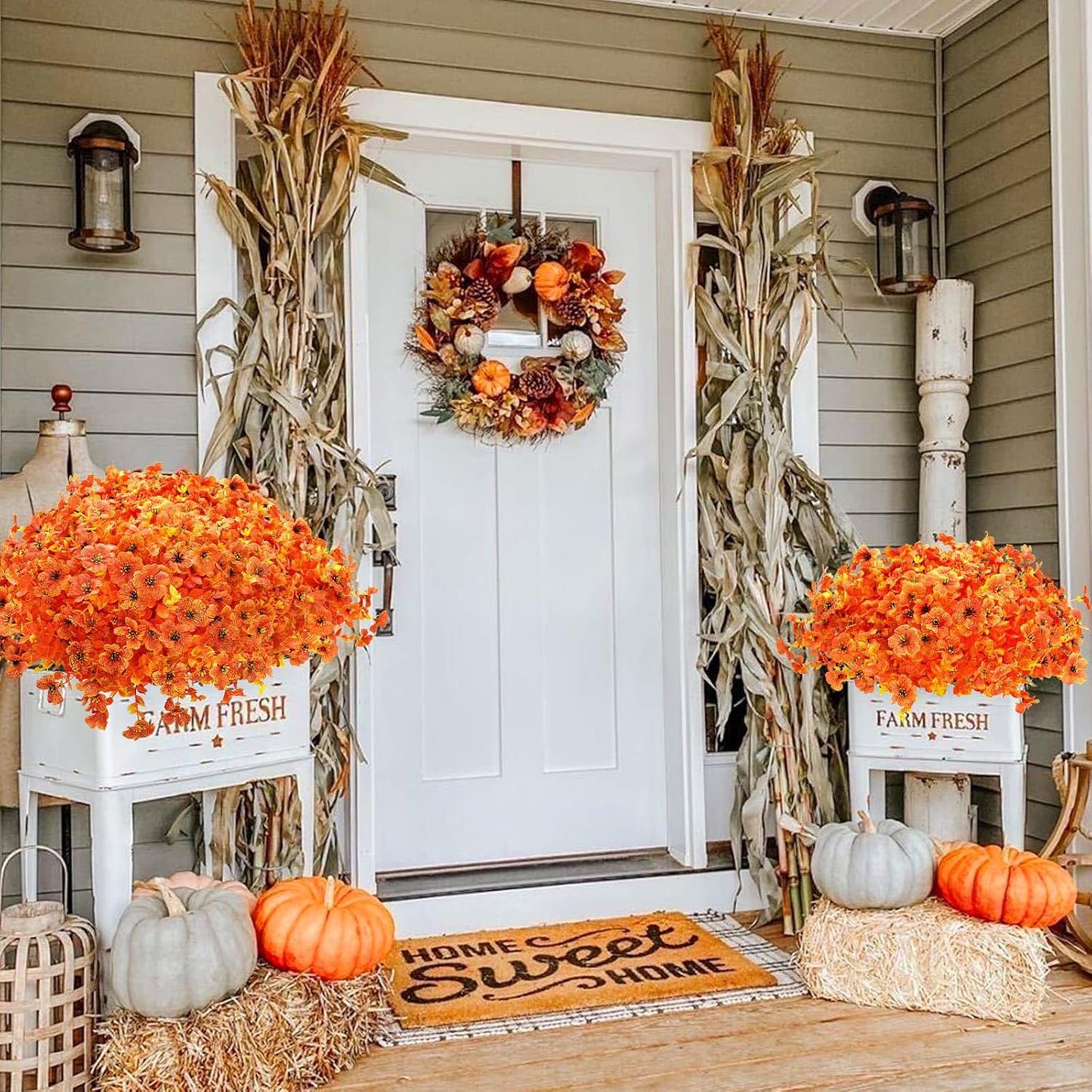 Artificial Flowers for Outdoors UV Resistant 12 Bundles Fake Flowers Realistic Faux Flowers Artificial Plants Outdoor for Fall Indoor Garden Patio Window Box Kitchen Home Autumn Decor