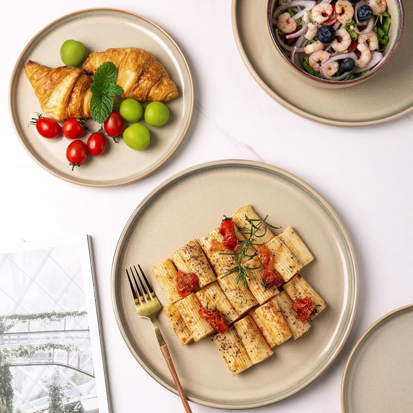 AmorArc Stoneware Dinnerware Sets,Round Reactive Ceramic Plates and Bowls Set,Highly Scratch Resistant | Dishwasher & Microwave Safe Dishes,Dishware Service for 8 (24pc)