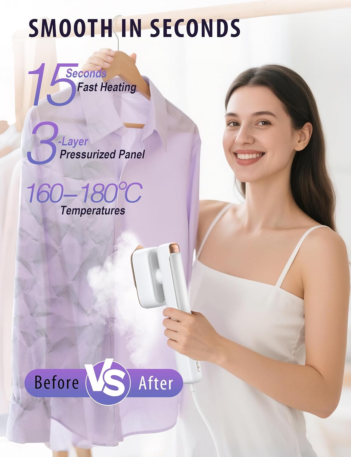 Steamer Iron for Clothes, Portable 2 In 1 Travel Handheld Garment Steamer,20 Minutes of Continuous Steam,100ml Water Tank,Steamer Ironing Gloves,1000W Light Steam Iron for Travel and Home