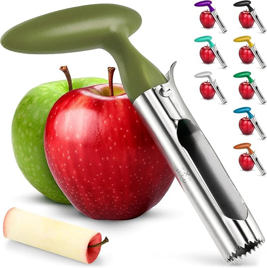 Zulay Kitchen Premium Apple Corer Tool - Ultra Sharp, Stainless Steel, Serrated Blades for Easy Coring - Easy to Use & Clean, Durable Apple Corer Remover for Baking Apples & More - Olive Green