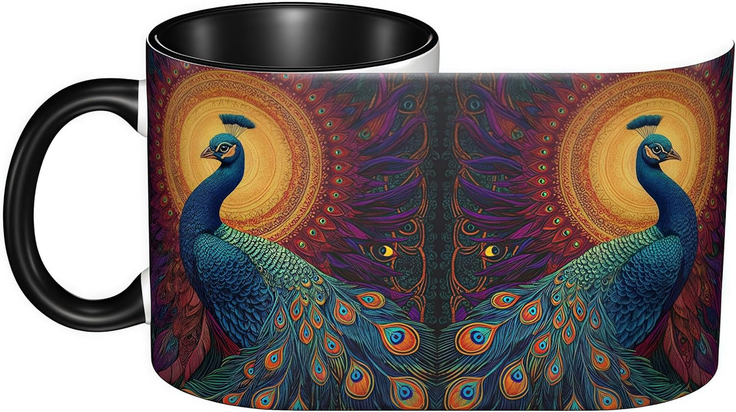 FyLybois Peacock Coffee Mug Ceramic Coffee Cup with Handle Microwave Safe for Home or Office Gifts for Women and Men