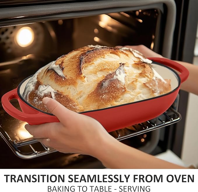 Premium Enameled Cast Iron Dutch Oven for Bread Baking | Non-Stick 2QT Oval Bread Oven with Lid | Perfect for Sourdough, Loaf, and Artisan Baking (Oval Red, 5 QT)
