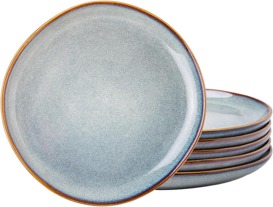 AmorArc Ceramic Dinner Plates Set of 6, 10.5 Inch Handmade Reactive Glaze Stoneware Plates, Rustic Shape Dinnerware Dish Set for Kitchen, Microwave & Dishwasher Safe, Scratch Resistant