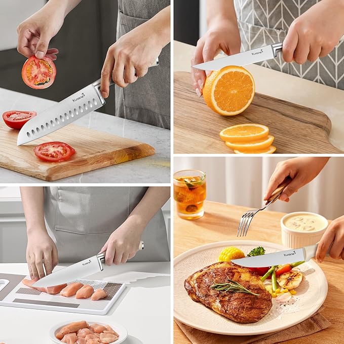 Kuisine Chef Knife Set,High Carbon Stainless Steel Sharp Knife Set Ergonomic Handle,Kitchen Knife Block Set with Built-in Sharpener(Ivory Pro,15PCS)