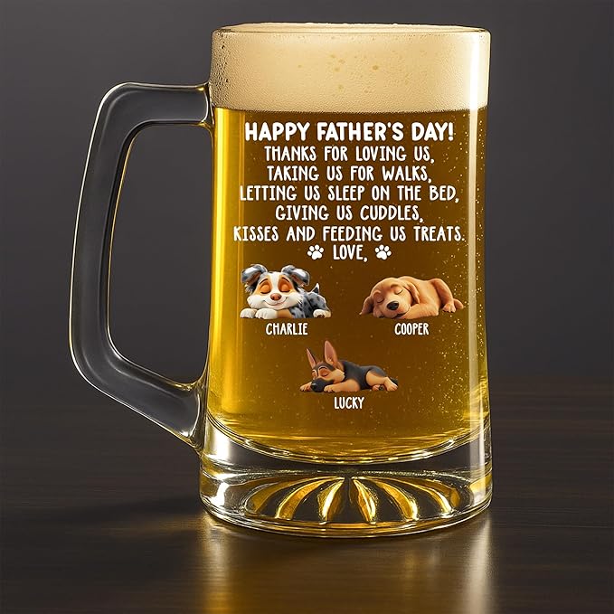 Wrappiness Personalized Beer Glass with Handle - Give Us Cuddles Thank You Dad Glass Cup - Custom Gift Father’s Day, Birthday for Dad, Husband - Unique Beer Mug with Handle