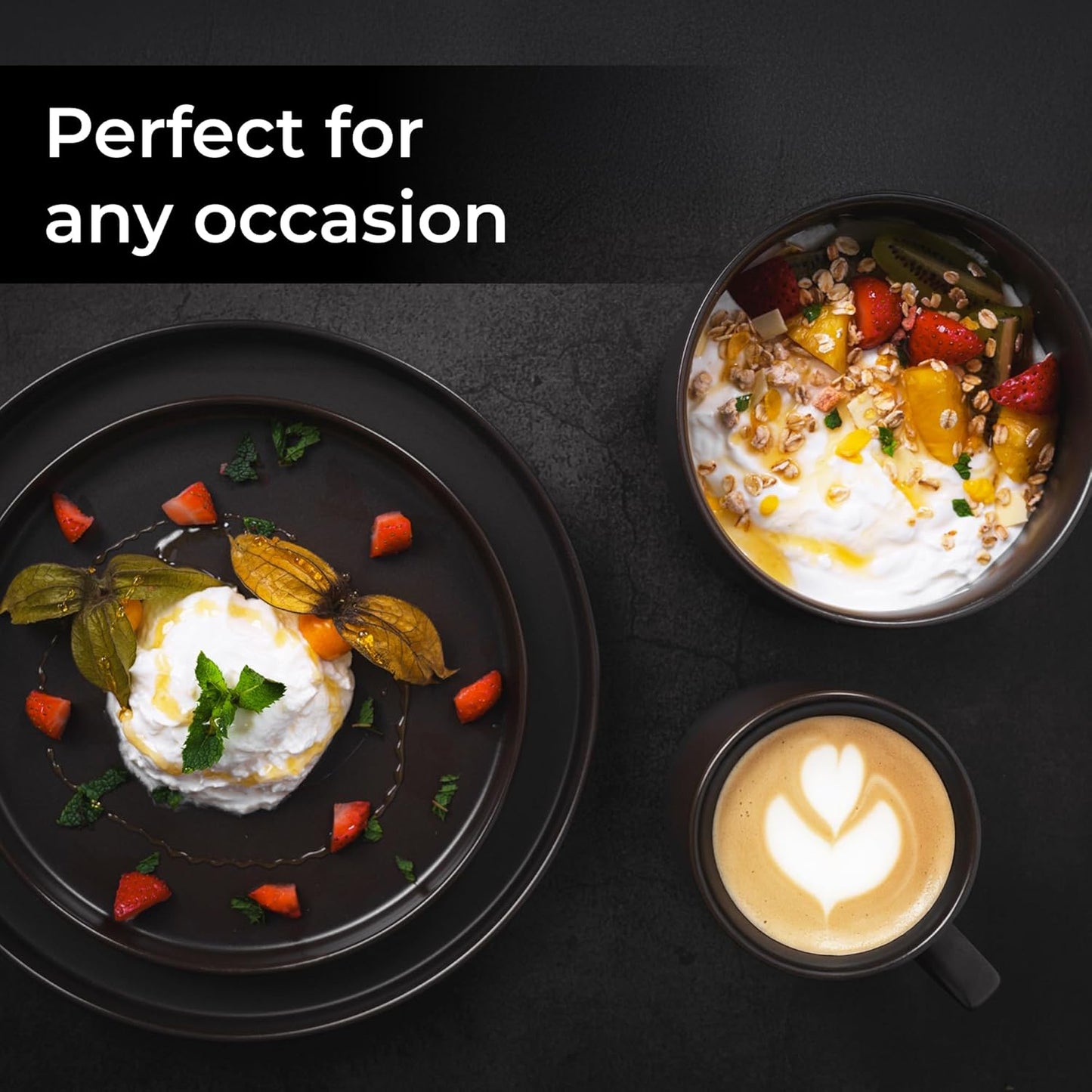 MIAMIO – Coffee Mugs Set of 4 / Ceramic Cups for Coffee (17.5 oz), Cappuccino, Latte Macchiato, Tea, Espresso/Dishwasher and Microwave Safe – Sierra Collection (Dark, Mugs (4x))