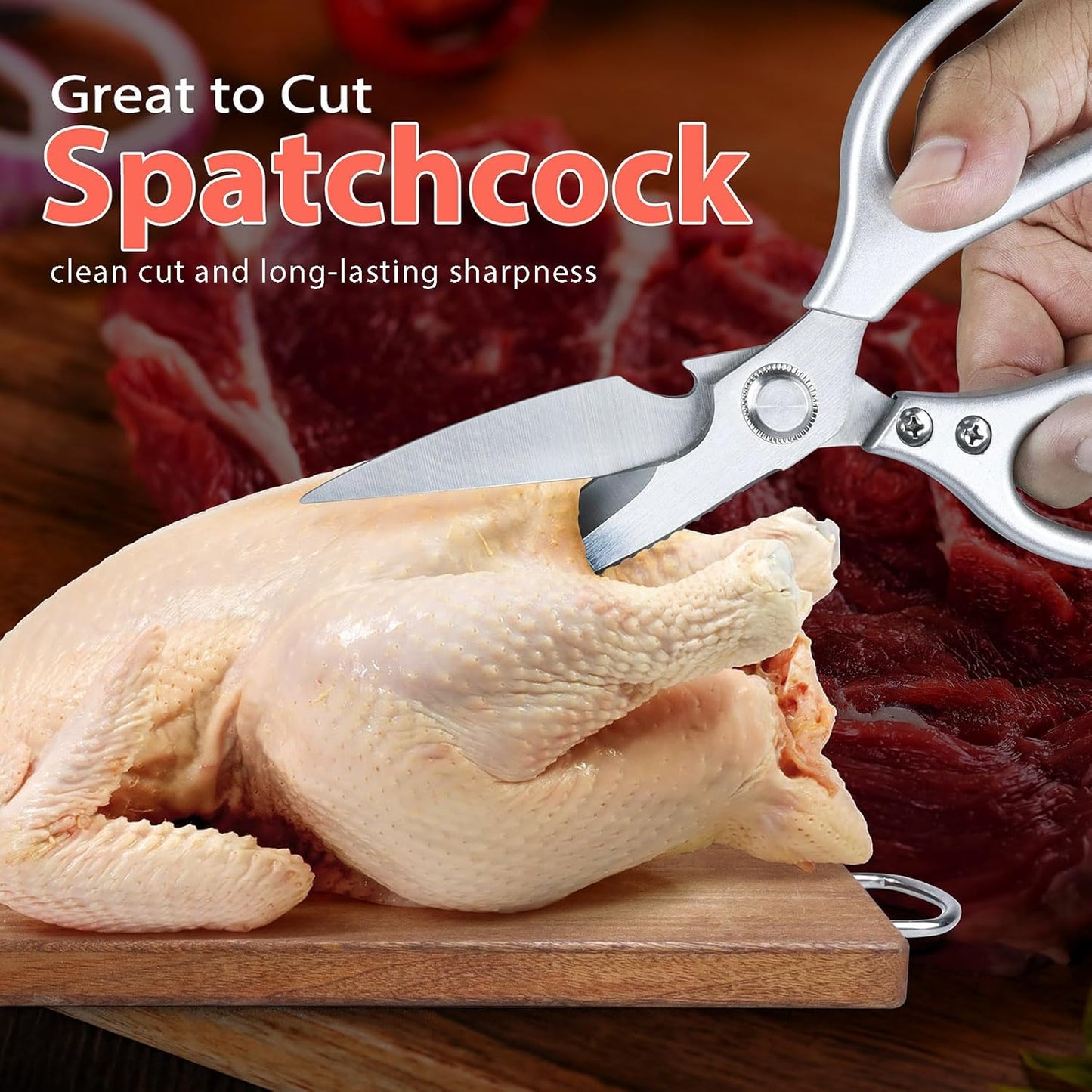 8.46'' Large Kitchen Scissors for Food, Heavy Duty All Purpose Kitchen Shears for Cutting Vegetable, Poultry, Meat, Herb, Stainless Steel Sharp Blade, Dishwasher Safe