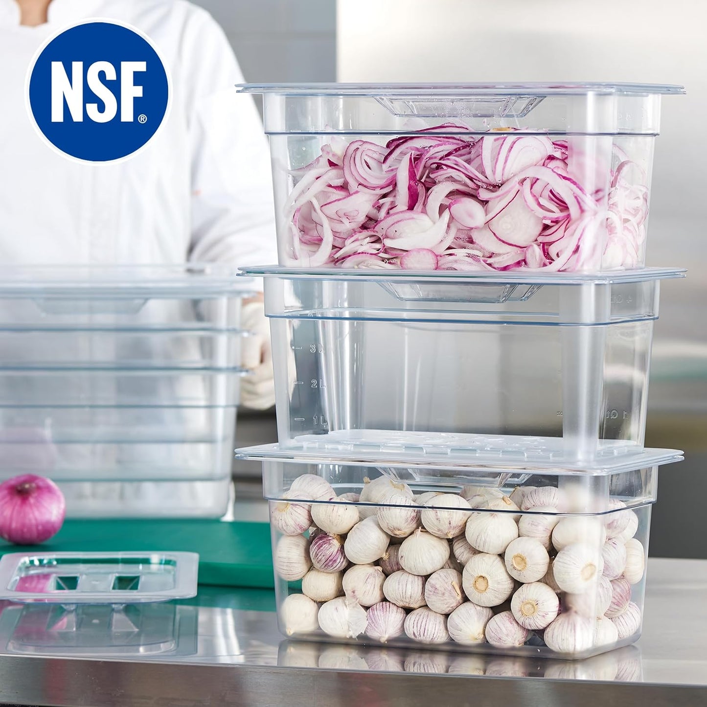 CURTA 6-Pack 1/3 Size 6" Deep NSF Polycarbonate Food Pans with Handled Lids & Drain Trays | Dishwasher & Freezer Safe Clear Container for Prep Tables, Buffet, Salad Bar, Commercial Kitchen