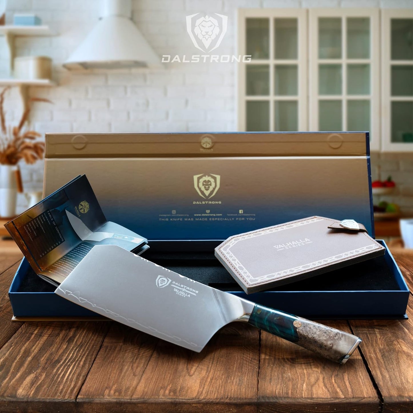 Dalstrong Valhalla Series 7 Inch HC Steel Meat Cleaver - Razor Sharp Knife - Celestial Resin & Wood Handle - Heavy Duty Slicer - Leather Sheath