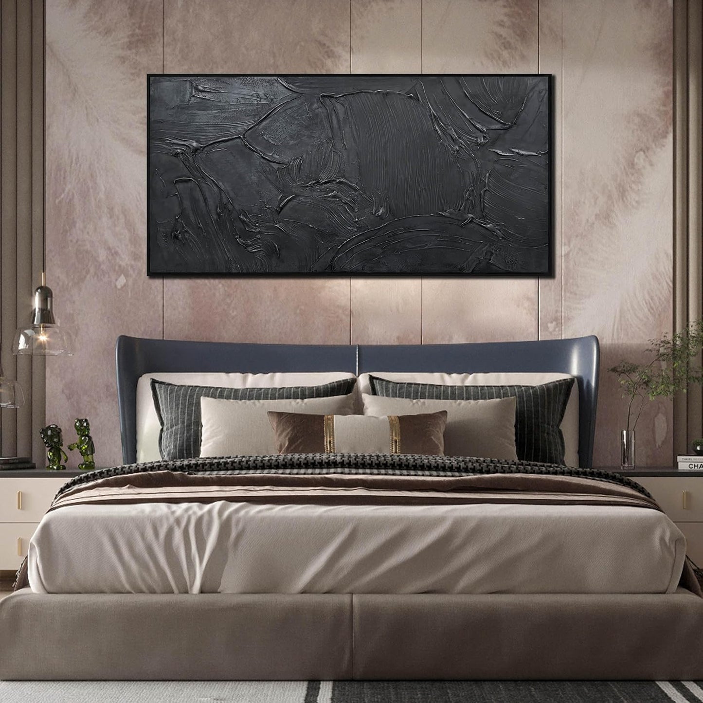 Black Abstract Hand Painted Wall Art for Living Room - Minimalist Large Canvas Wall Art for Office - Frames Wall Decor Bedroom Size 29" x 59"