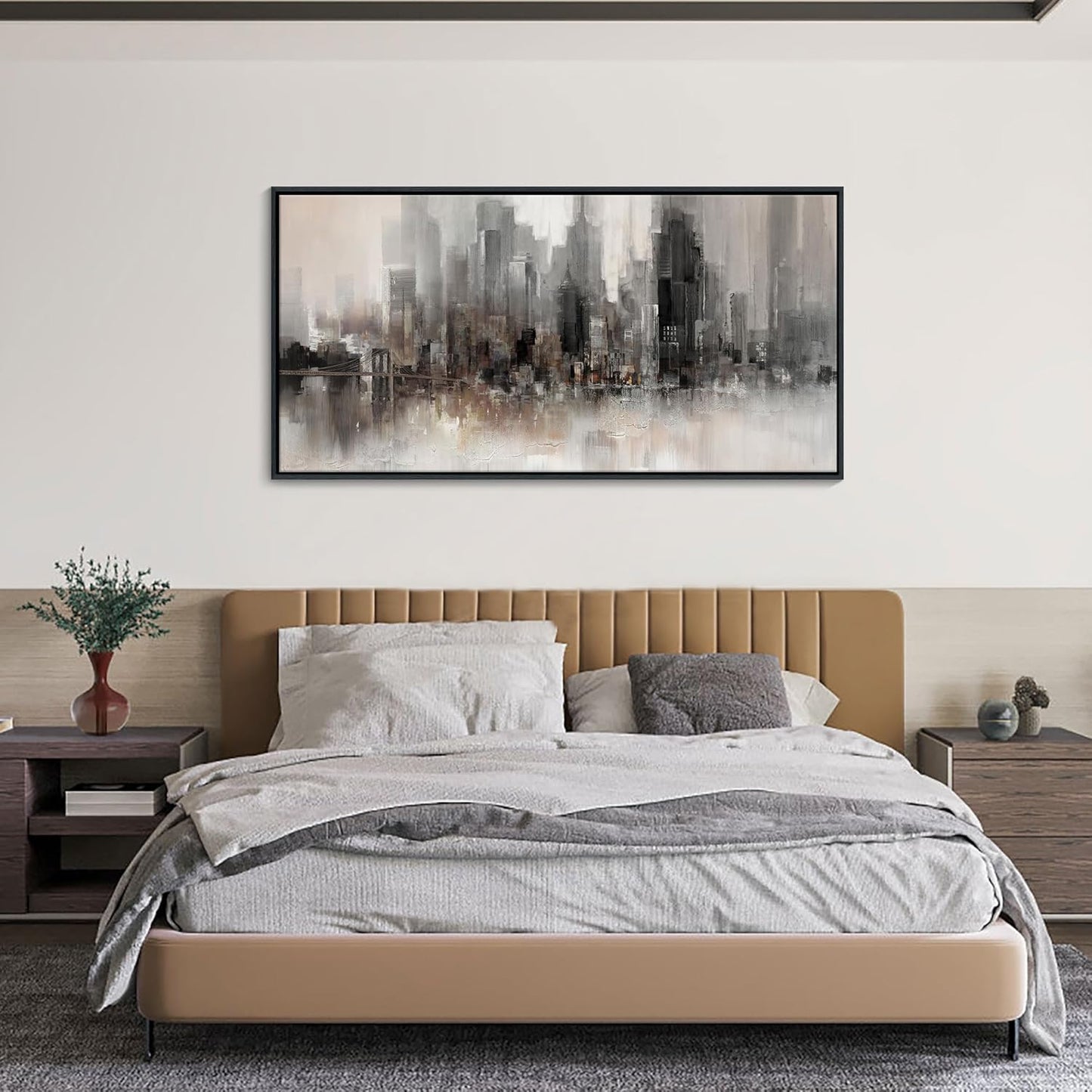 Cityscape Wall Art New York City Skyline Buildings Picture Modern Abstract Grey NYC Skyline Birds Painting Framed Artwork for Bedroom Living Room Bathroom Home Office Decor 20×40IN