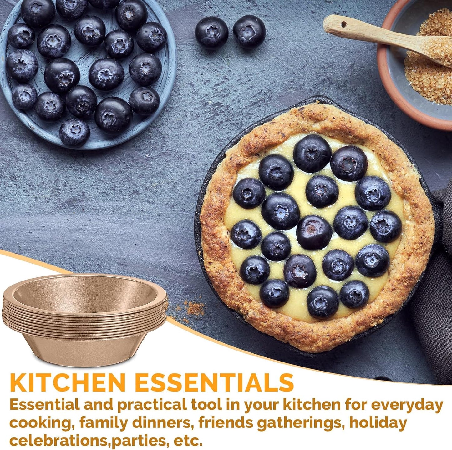 8 Pcs mini pie tins 4 inch Pie Pan Dish for Baking Carbon Steel Pizza Nonstick Plate Bakeware Set Oven Air Fryer Cake Bread Meat (Champagne)