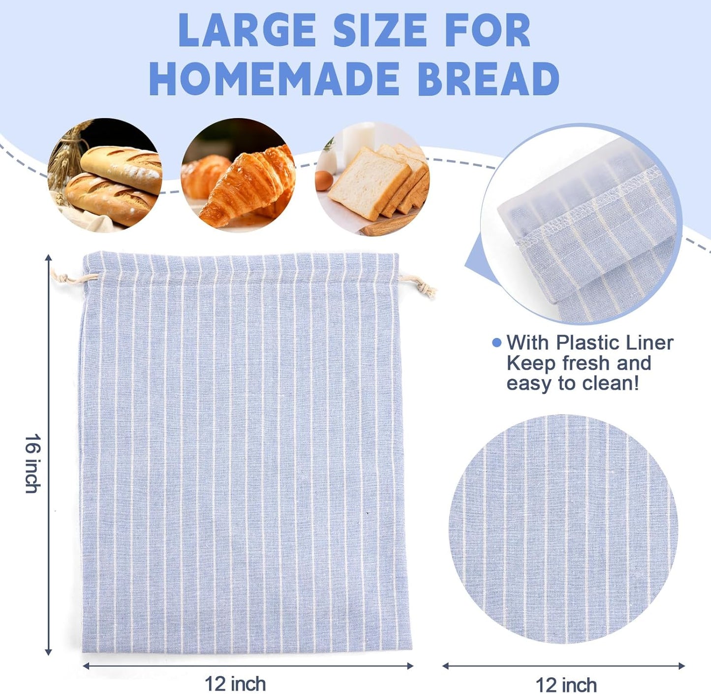 2 Pack Sourdough Bread Bags Reusable Linen Bread Storage Bags for Homemade Sourdough Bread with Proofing Cover
