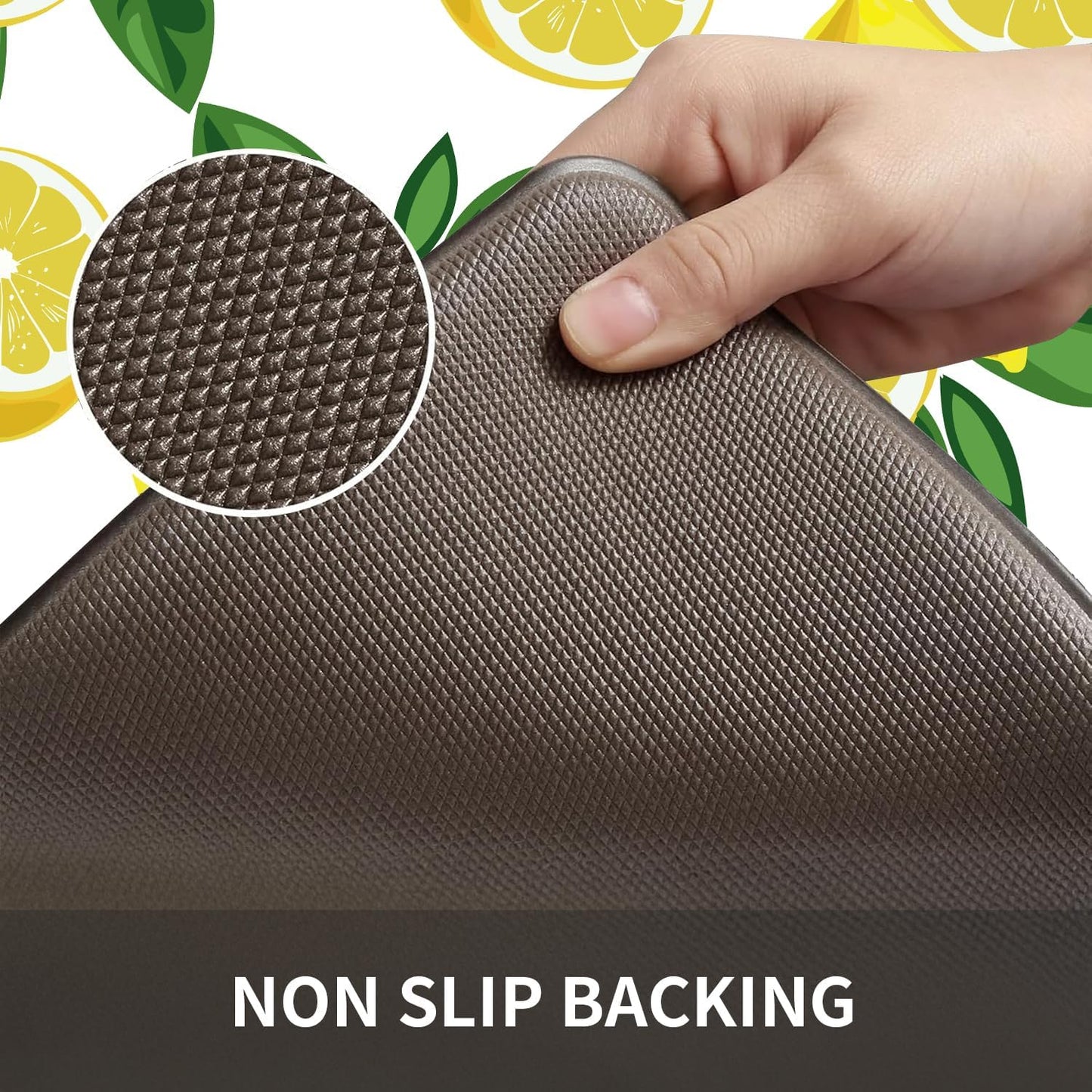 Lemon Kitchen Mats for Floor - Anti Fatigue Mats for Kitchen Floor, Cushioned Non-Skid Washable Memory Foam Rug for Office, Sink, Laundry (17.3"×59"×0.47") White