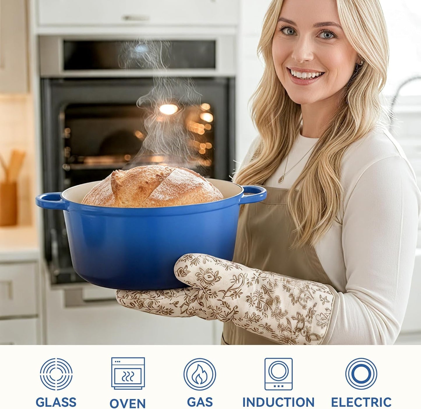 4.5 Quart Dutch Oven Pot with Lid, Non Stick Enameled Cast Iron Dutch Oven for Bread Baking, Heavy-Duty, Oven Safe Ceramic Cookware Up to 500°F for Baking, Braising, Stews, Roasting, Blue