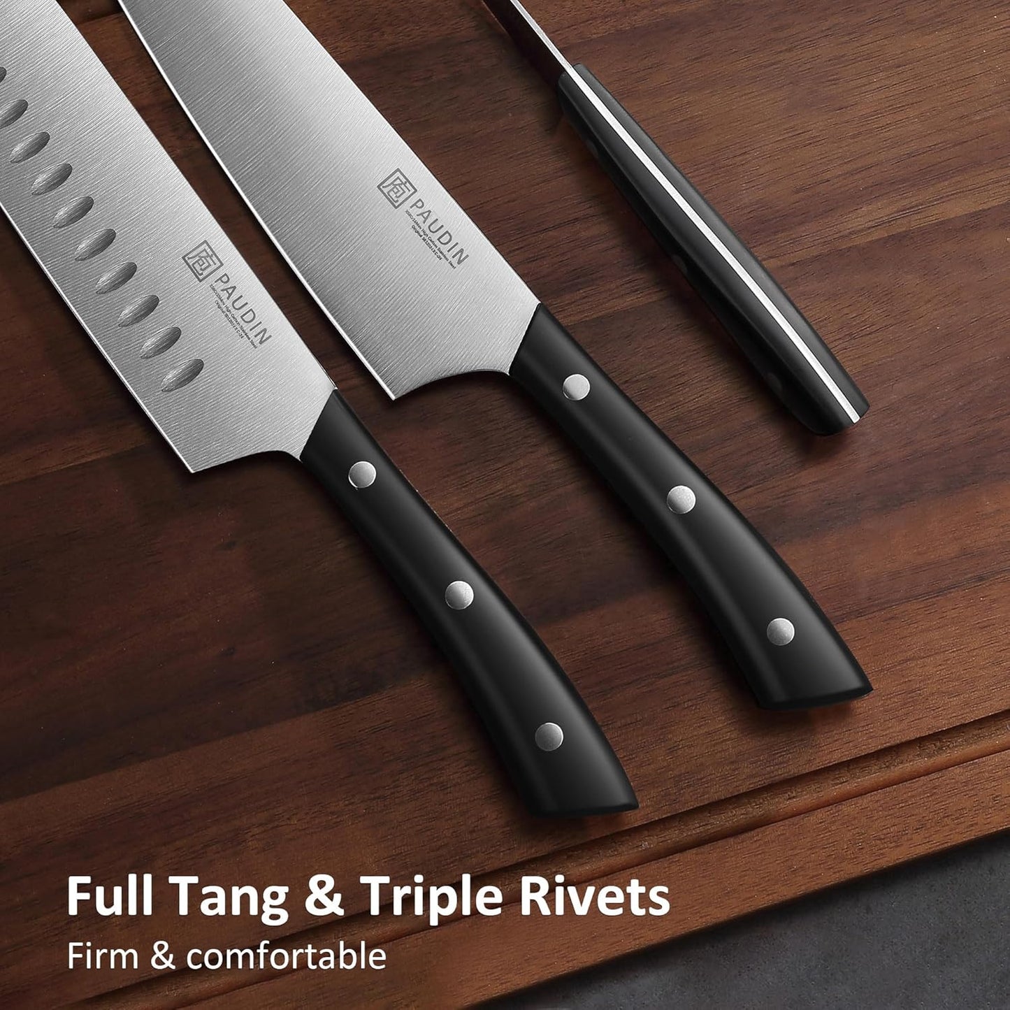 PAUDIN Kitchen Knife Set, 7 Piece Chef Knife Set, High Carbon Stainless Steel Kitchen Knives, Ultra Sharp Knives Set for Kitchen, Precise Cutting, Durable with Ergonomic Handle, Black