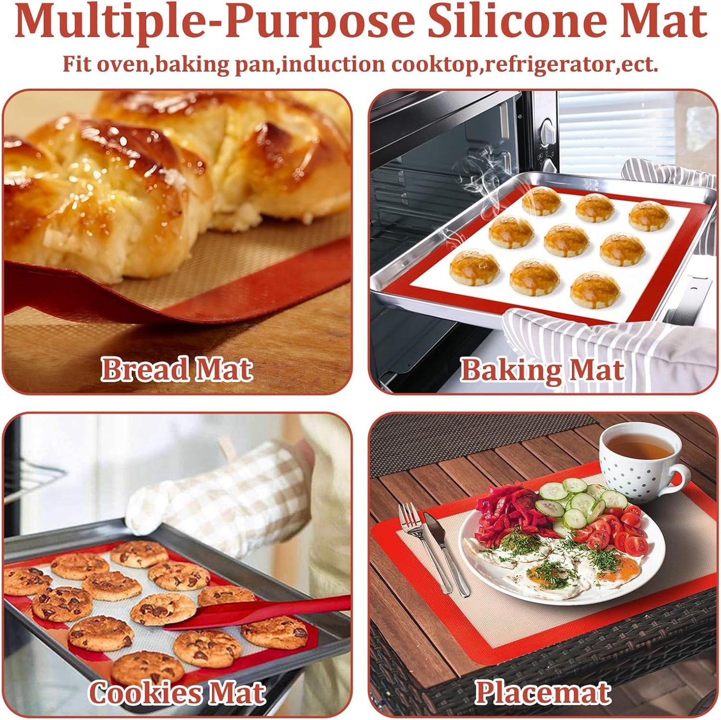 Silicone Baking Mats Cookie Sheet, Set of 8,4 Pcs 11.8" x 8.27" Quarter Sheet & 4 Pcs 8" Round Silicone Mat, Oven Mat for Bottom of Oven, Reusable Perforated Baking Mats for Cookies, Bread, Pastry