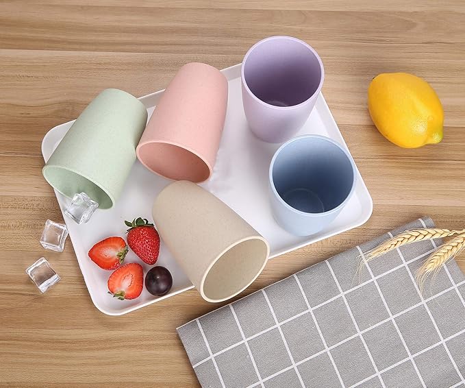 LuckyZone Wheat Straw Reusable Cup (12 oz) - Unbreakable Drinking Glasses Sets of 6 - Dishwasher Safe Tumbler - Lightweight, BPA Free and Eco friendly (6Pcs/Beige)