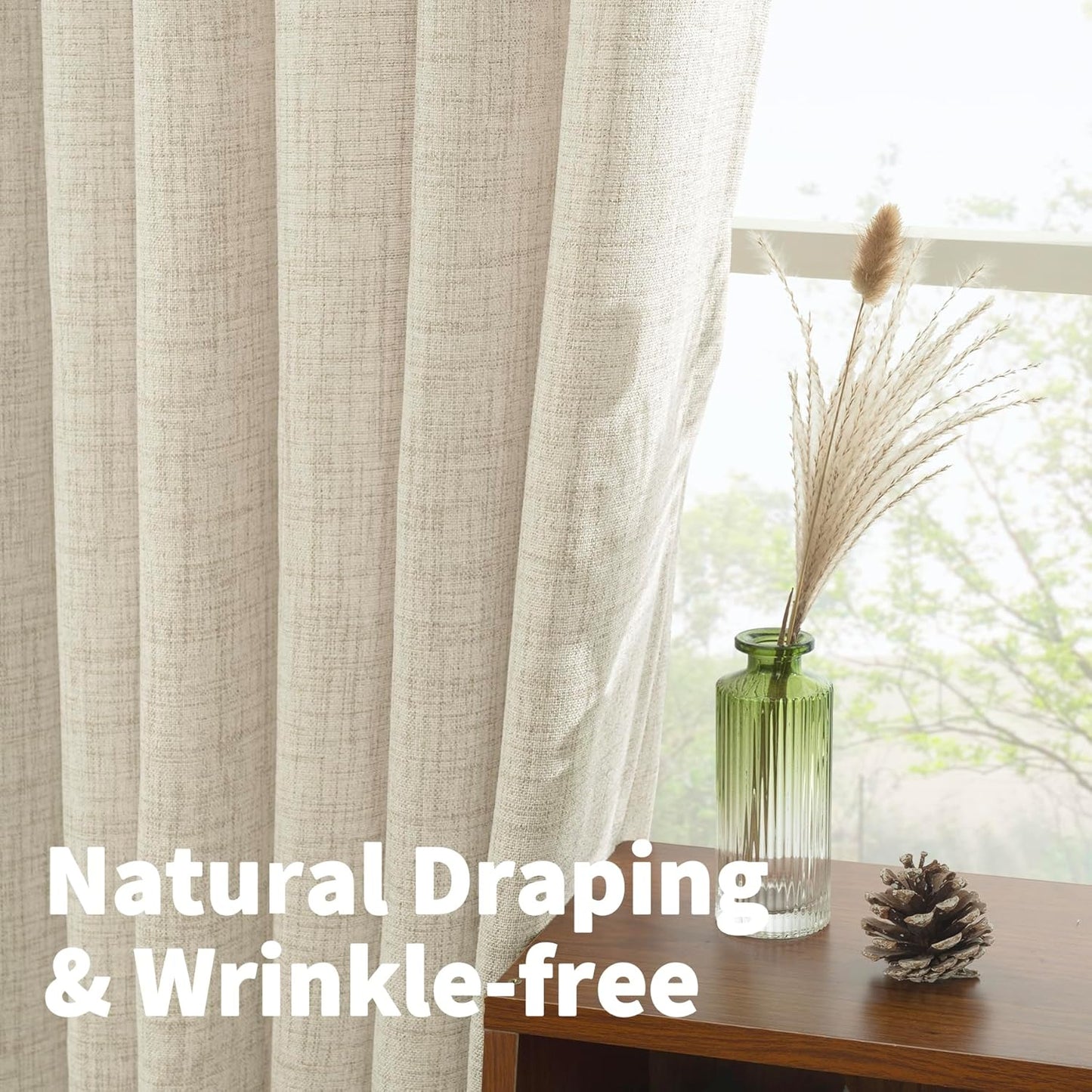 YoungsTex Linen Curtains 72 Inch Length for Living Room, Light Filtering Semi Sheer Window Drapes with Bronze Grommet Privacy for Bedroom Farmhouse Decorative, 42 x 72 Inch, 2 Panels