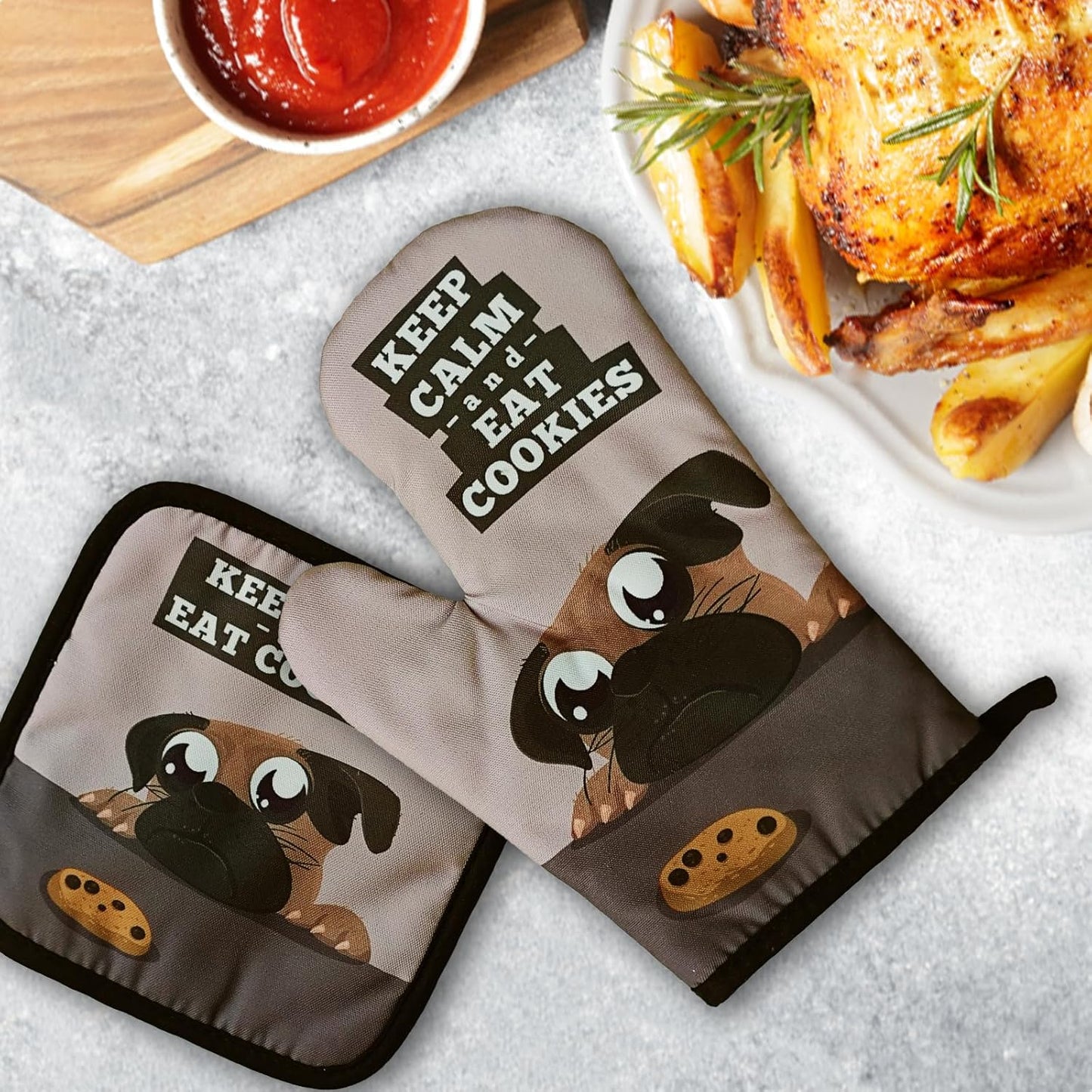 Funny Cookies Oven Mitts and Pot Holders（Set of 2） Keep Calm and Eat Cookies Heat Resistant Kitchen Mitts Silicone Non-Slip Oven Mitts Novelty Baking Gifts for Baker Chef Friend Cookie Lover