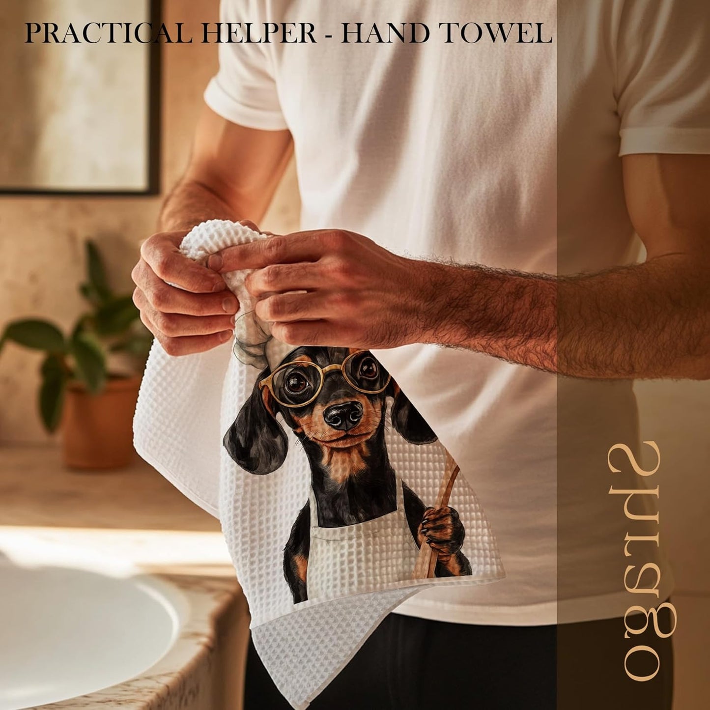 Funny Weiner Dog Chef Kitchen Towels, Gifts for Dachshund Lovers Dish Tea Towels for Kitchen, Chef Gifts for Men Women Decorative Hand Towel, 16x24 Inch