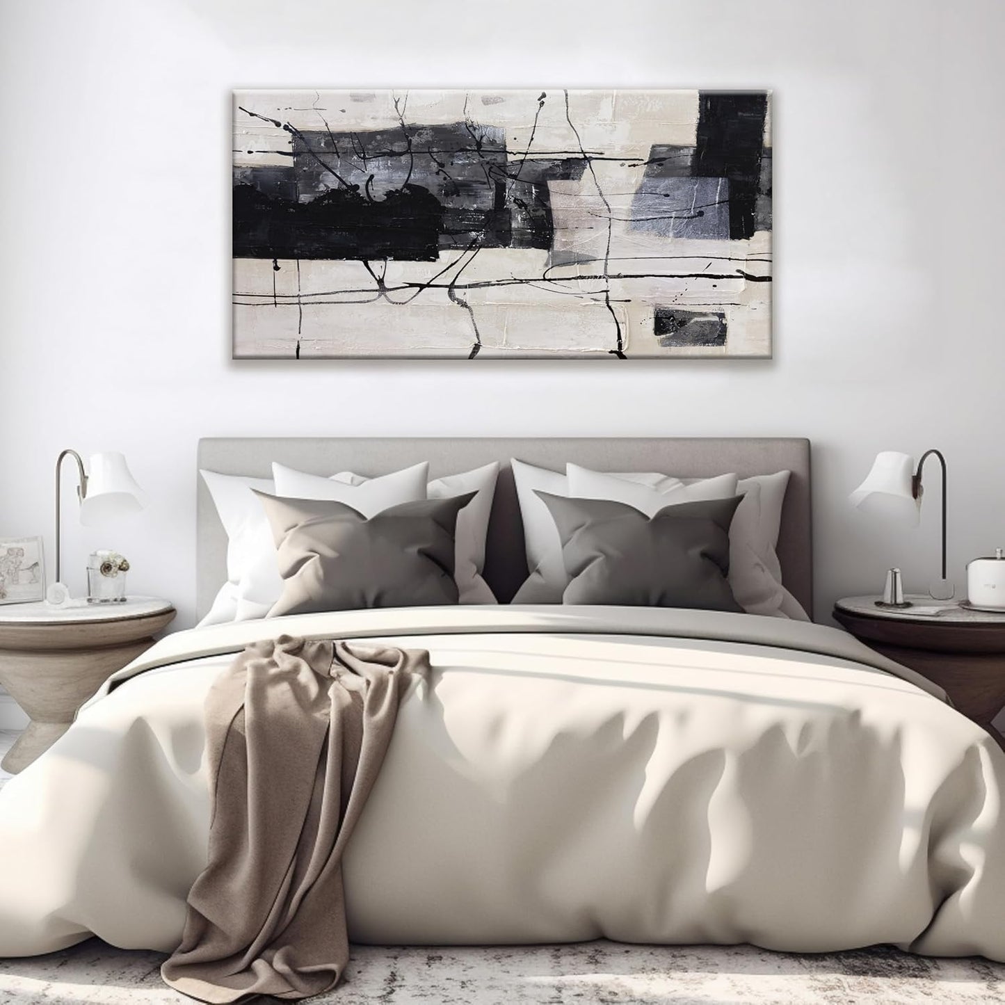 Black Abstract Wall Art prints Decor Grunge Room Decor Art Canvas Wall Decoration 24" x 48" Painting Black And White Artwork for Bedroom Home Office Dining Room Decor