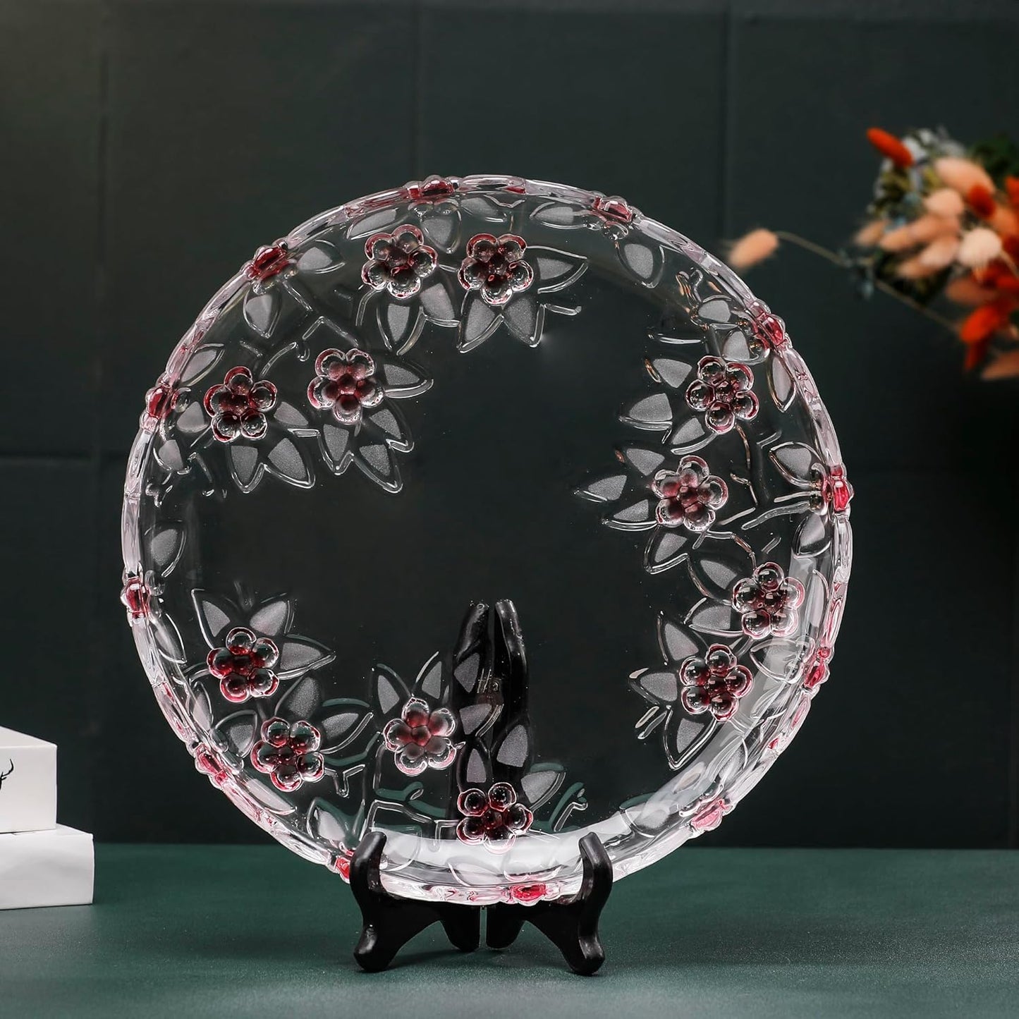 MAGCOLOR Pink plum blossoms shaped Large Decorative Bowl-11.8 inch Diameter, Modern Handicraft Bowls for Home Decor, Decorative Fruit Bowl for Kitchen Counter (Pink plum blossoms)