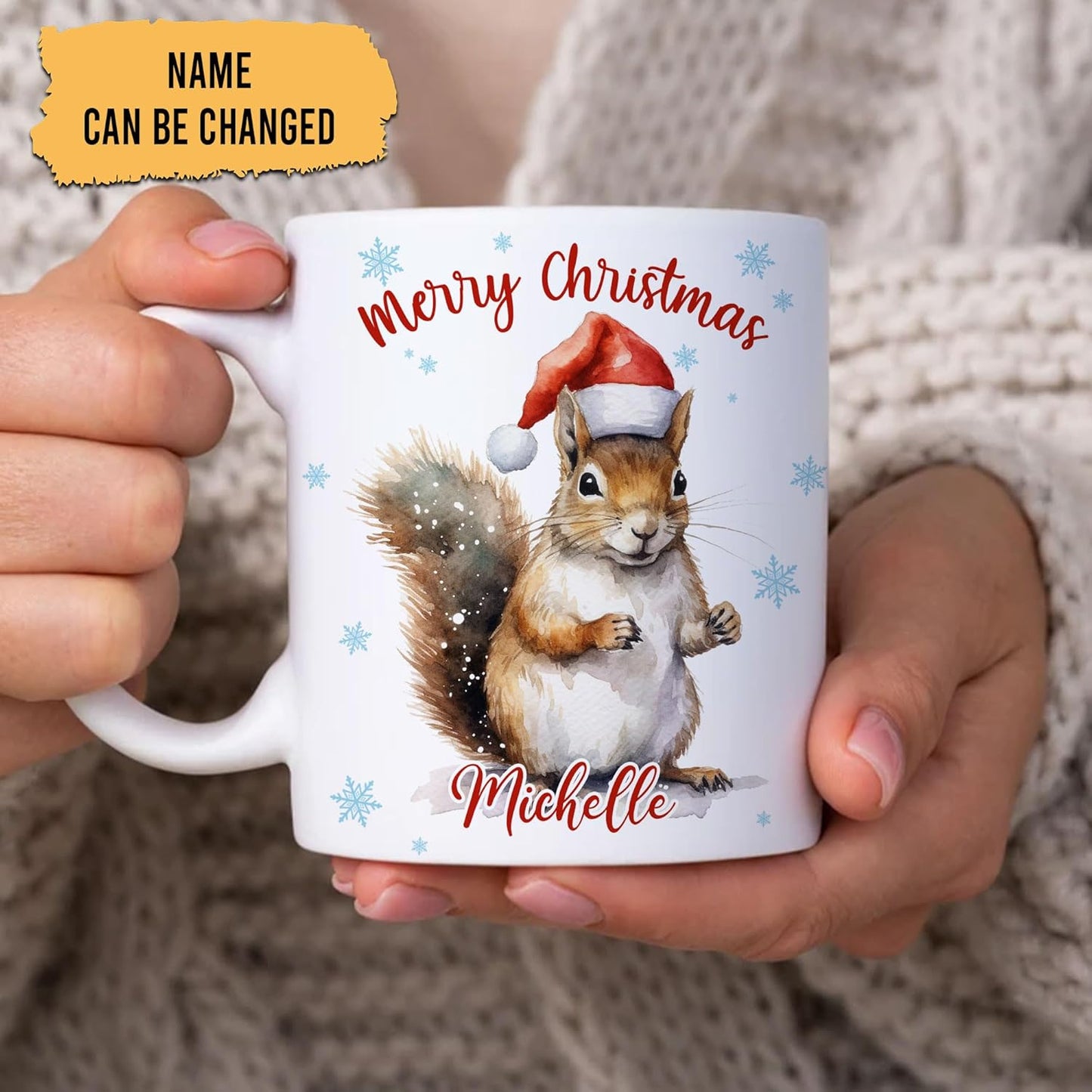 Hyturtle Personalized Gifts Squirrel Lover - Squirrel Wearing Santa Hat Custom Name Ceramic Coffee Mug Cup 11oz - Cute Animal Lovers Gifts For Women, Girl kids Family On Birthday, Christmas