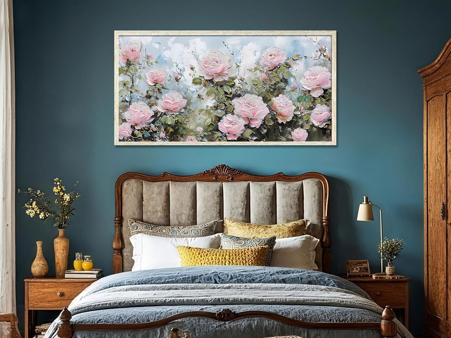 Ardemy Rose Canvas Wall Art for Living Room Floral Framed Pictures Wall Decor Large Paintings Flower Textured Bedroom Artwork Dining Room Home Office Kitchen 48"x24"