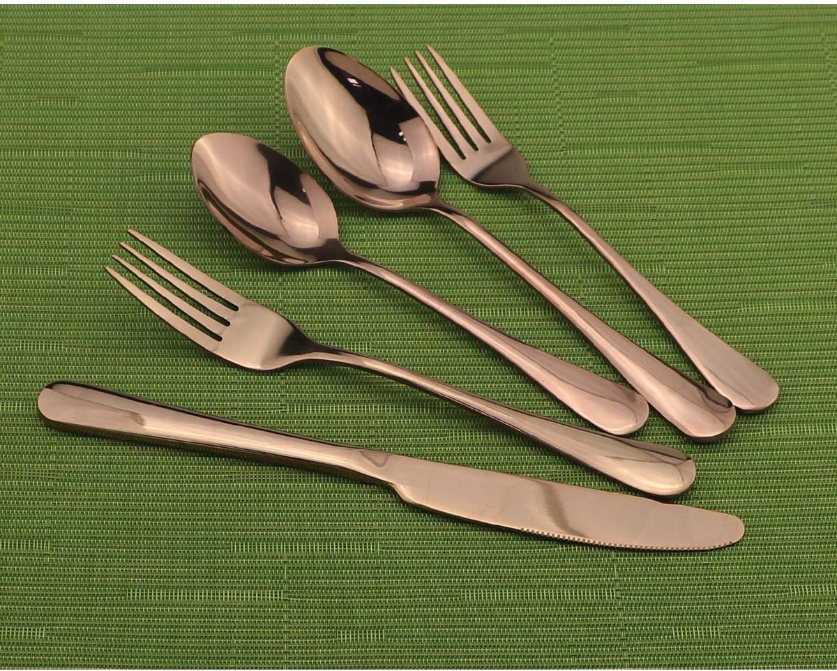 Gugrida 20-Piece Mirror Polished Rose Gold Reusable Utensils Vitalt Healthy & Eco-Friendly Stainless Steel Copper Flatware Tableware Dinnerware Set, Shiny Cutlery Knife Fork Spoon Set, Service for 4