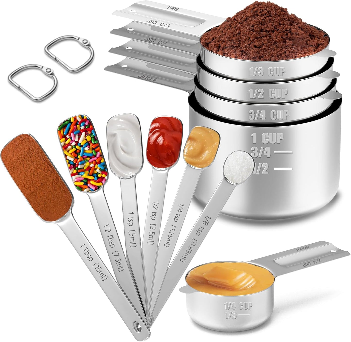 Stainless Steel Measuring Cups & Spoons Set for Cooking and Baking, Nesting Measuring Cups Measuring Spoons for Measuring Dry or Liquid Ingredients, Kitchen Gadgets, 11Pack