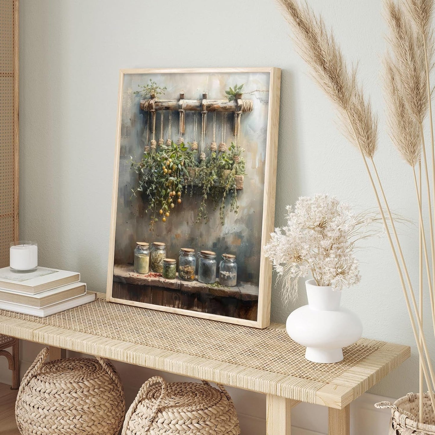 Farmhouse Rustic Canvas Wall Art Vintage Kitchen Wall Art Spices Kitchen Wall Art Tomato Spices Kitchen Moody Still Life Oil Painting for Restaurant Bar Living Room Wall Decor 12x16 Inch Unframed