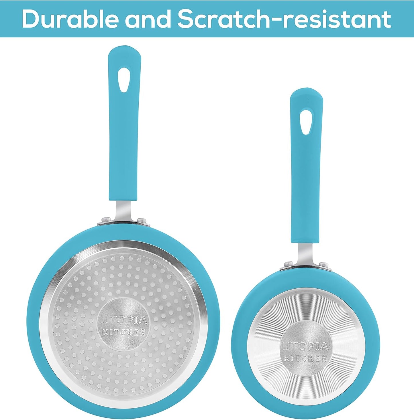 Utopia Kitchen Nonstick Stock Pot Saucepan Set with Lids, 1 Quart and 2 Quarts Multipurpose Stock Pots Set for Home, Kitchen or Restaurant, Turquoise & Black