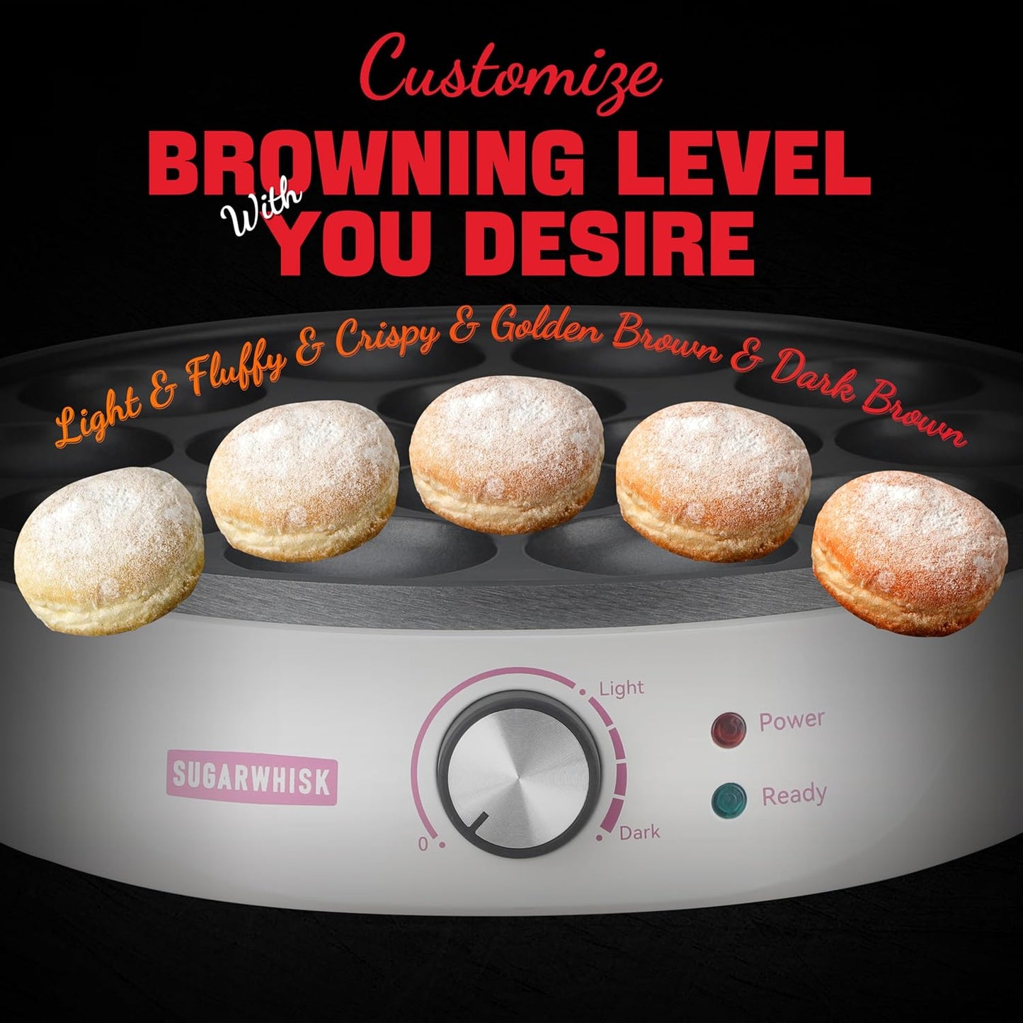 Mini Pancakes Maker Machine with 14 Larger & Deeper Grooves, Electric Mini Pancake Pan, Aebleskiver Pan, Ebelskiver Pan, Browning Controllable, White