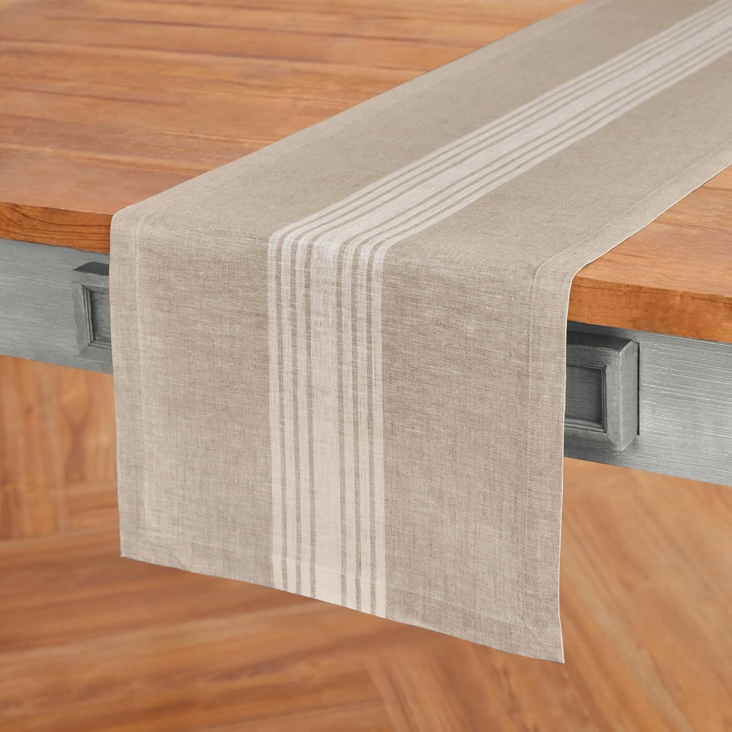 Solino Home Linen Table Runner 48 Inches - 100% Pure Linen White and Natural Farmhouse Table Runner 14 x 48 Inch Ideal for Dresser and Coffee Tables - Fall, Halloween, Thanksgiving, Christmas, Holiday