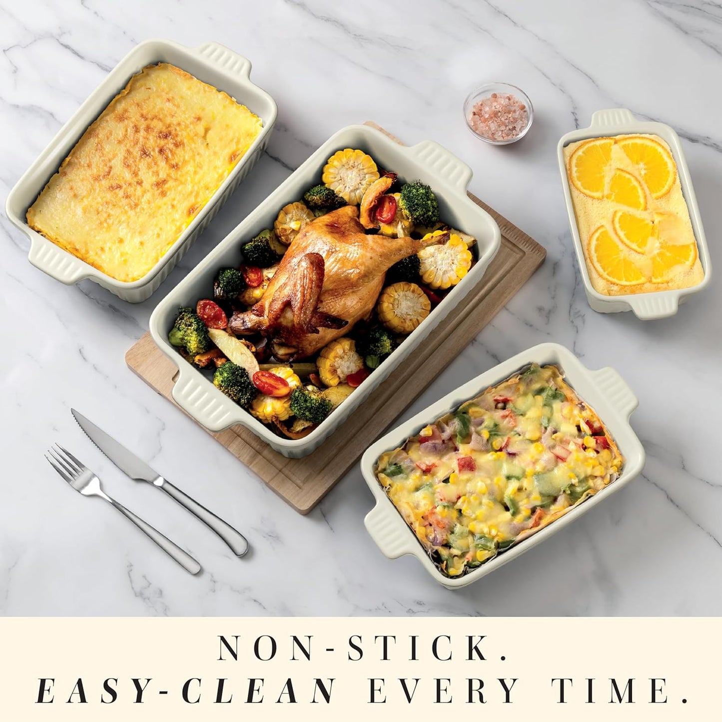 COOK WITH COLOR Casserole Dishes for Oven, Porcelain Baking Dishes, Ceramic Bakeware Sets of 4, Rectangular Pans Handles for Baking Cake Kitchen