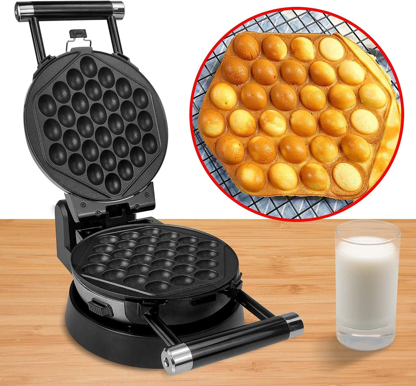 3-in-1 Waffle, Omelet, Egg Waffle Maker, 3 Removable Nonstick Baking Plates, Upgraded 360 Rotating Belgian Maker