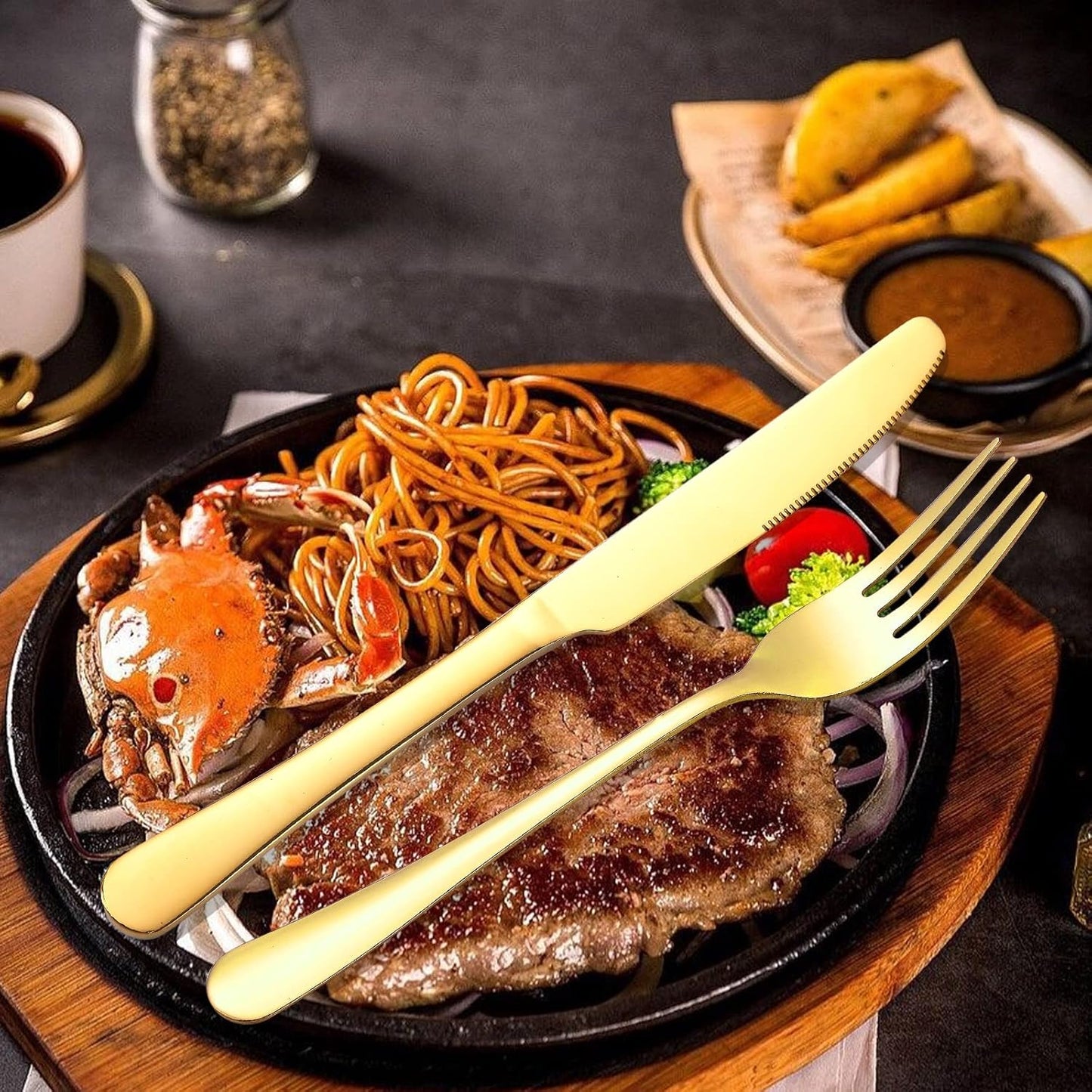 Gold Silverware Set 12 Stainless Steel Flatware Set 60 Piece Spoon Fork Knives Round Wide Handle Proper Weight Dishwasher Safe Gatherings Festival Parties…