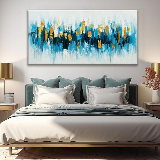 Abstract Wall Art Canvas Art Wall Decor For Living Room Decorations Large Blue And Gold Abstract Wall Decor White Abstract Wall Art For Home Bedroom Kitchen Office Artwork 29x58 Inch