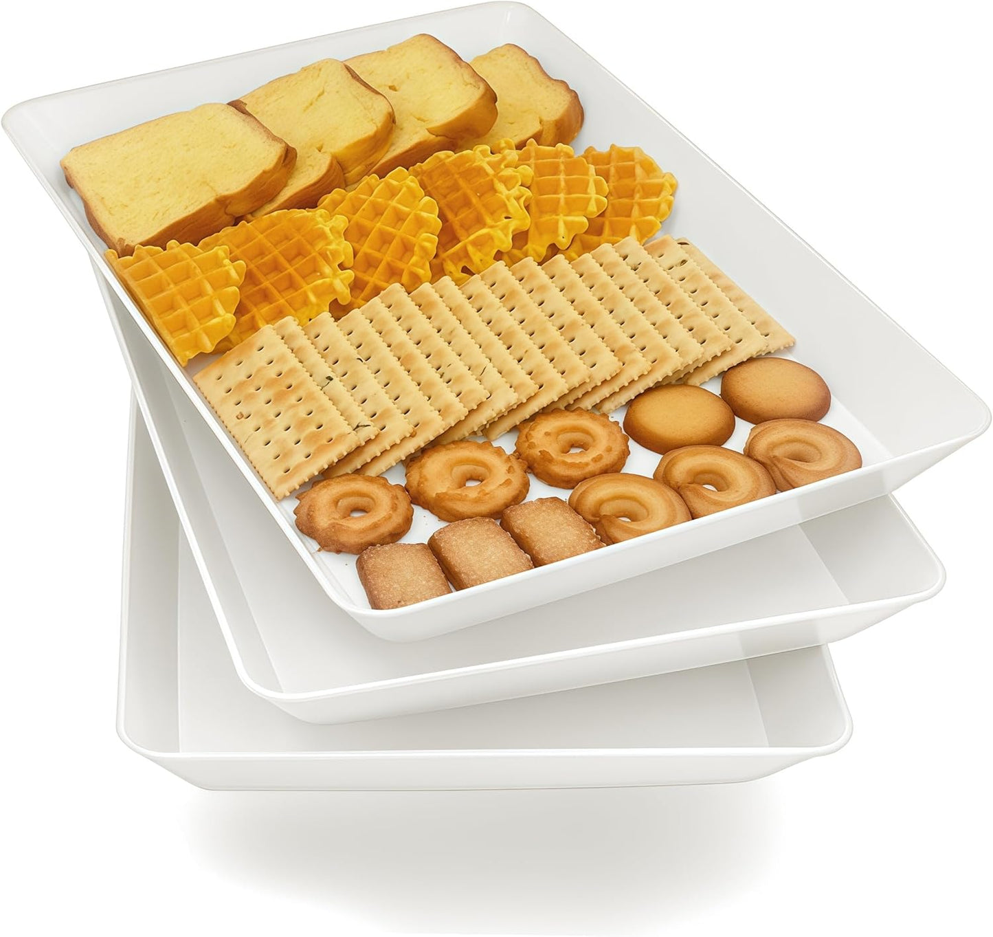 Serving Tray Platter, 17.5'' x 11.5'' x 1.6'', 3 Pcs Food Tray for Veggie Fruit Snack Dessert Cookie Cheese, Food Trays for Party Supplies Display, Large Platters for Serving Food, BPA Free