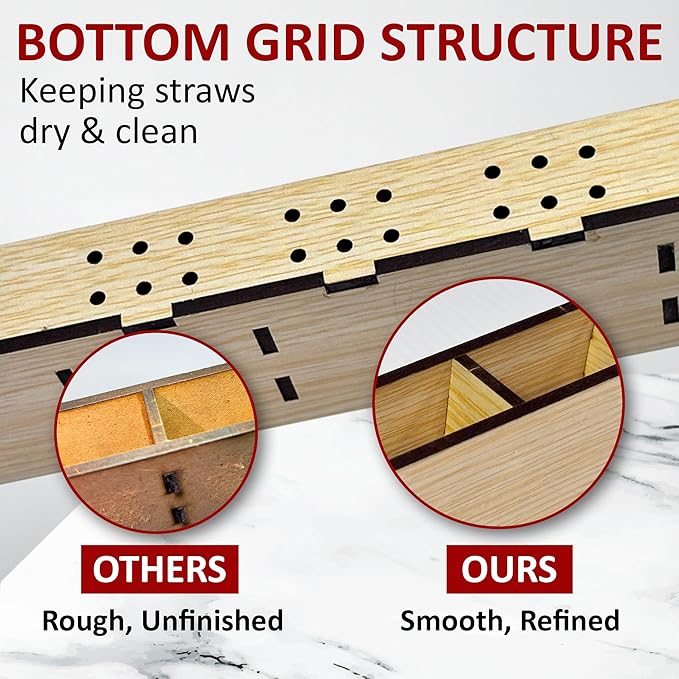 Wooden Straw Holder for Cabinet Door or Countertop Rustic Organizer & Dispenser for Reusable Tumbler Straws, Space-Saving Kitchen Accessories Container, Cupboard Storage (Wooden)